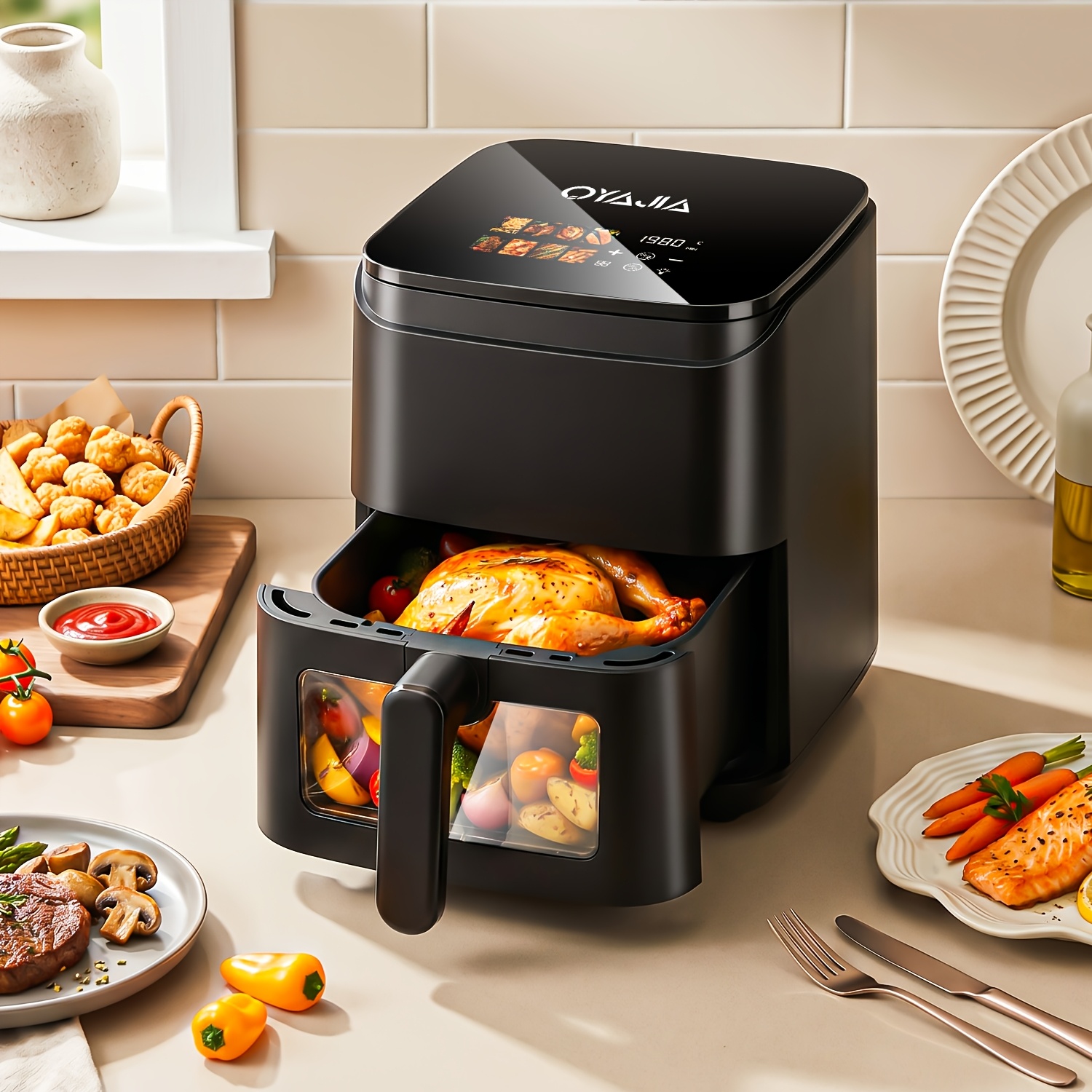 4.5l Air Fryer Display 60min Timer 8 Programs With Cooking Tool Quick And Convenient