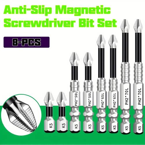 8pcs anti slip magnetic screwdriver bit steel magnetic batch head anti slip bit set hex shank cross drill bits super hard hex shank cross shaped magnetic head