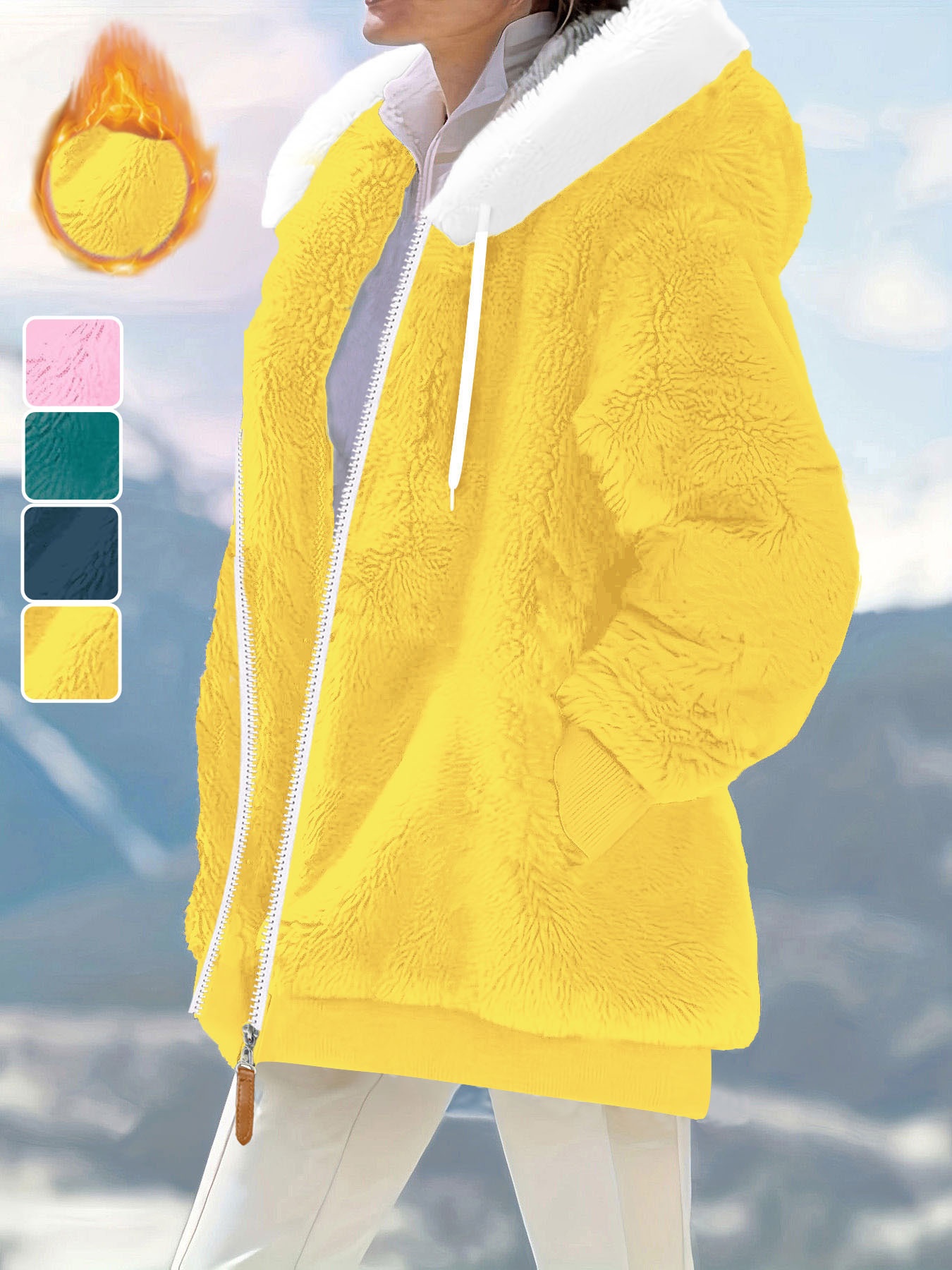 Chaqueta Elegante de Peluche para Mujer con Capucha Abrigo Rosa Para el  Invierno, Con Similar a y Cremallera, Prendas