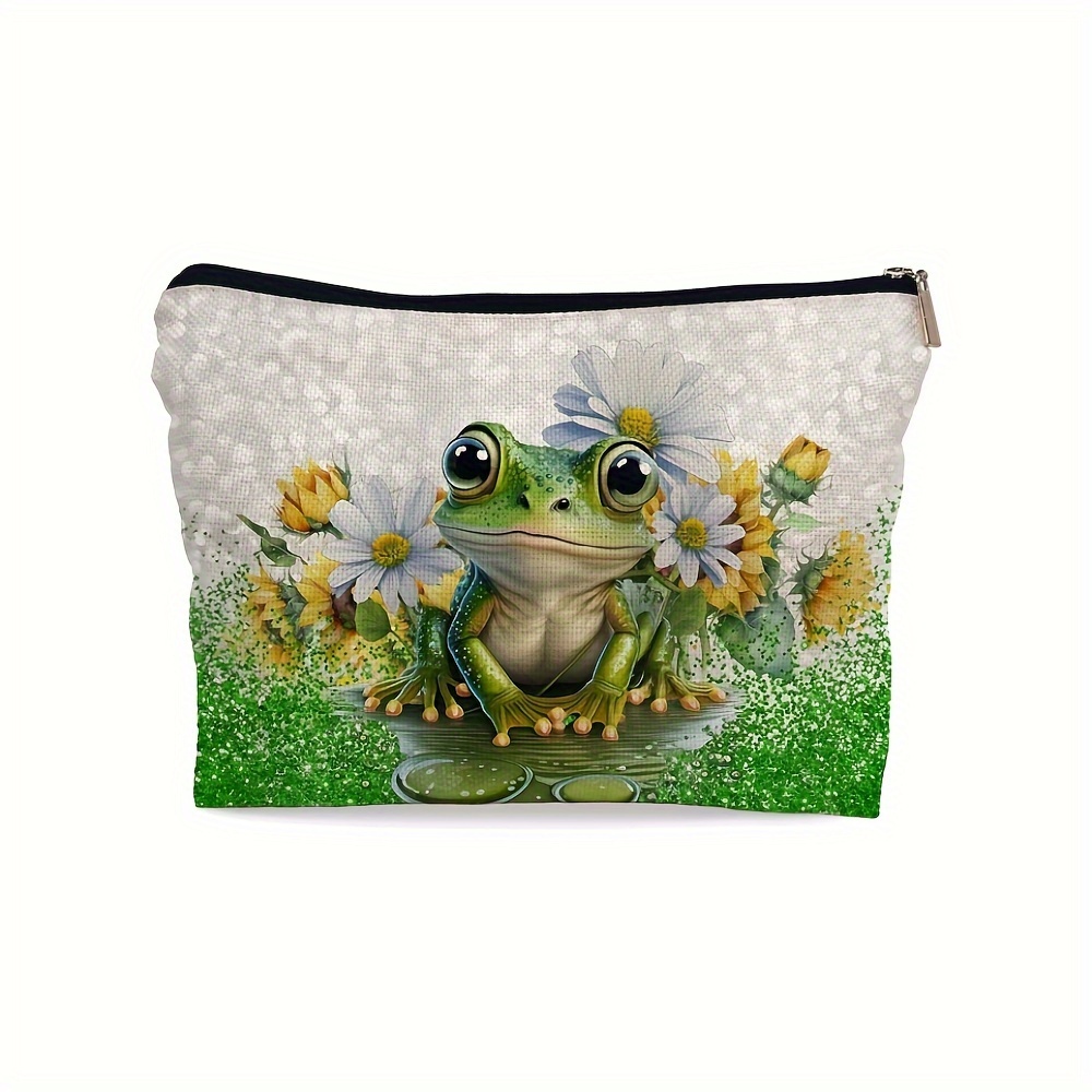 

Frog Gifts Makeup Bag, Spring Frog Cosmetic Bag For Women, Daisy Sunflower Floral Makeup Bag, Frogs Gifts For Women, Gifts For Frog Lovers Women, Animal Lover Gift