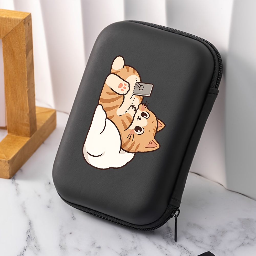 E-shop Katze spielt mit Handy Muster Stoßfest EVA Kopfhörer Aufbewahrungstasche Kabel Organizer Harte Schale Reißverschluss Kabel Schutzhülle Kabellose