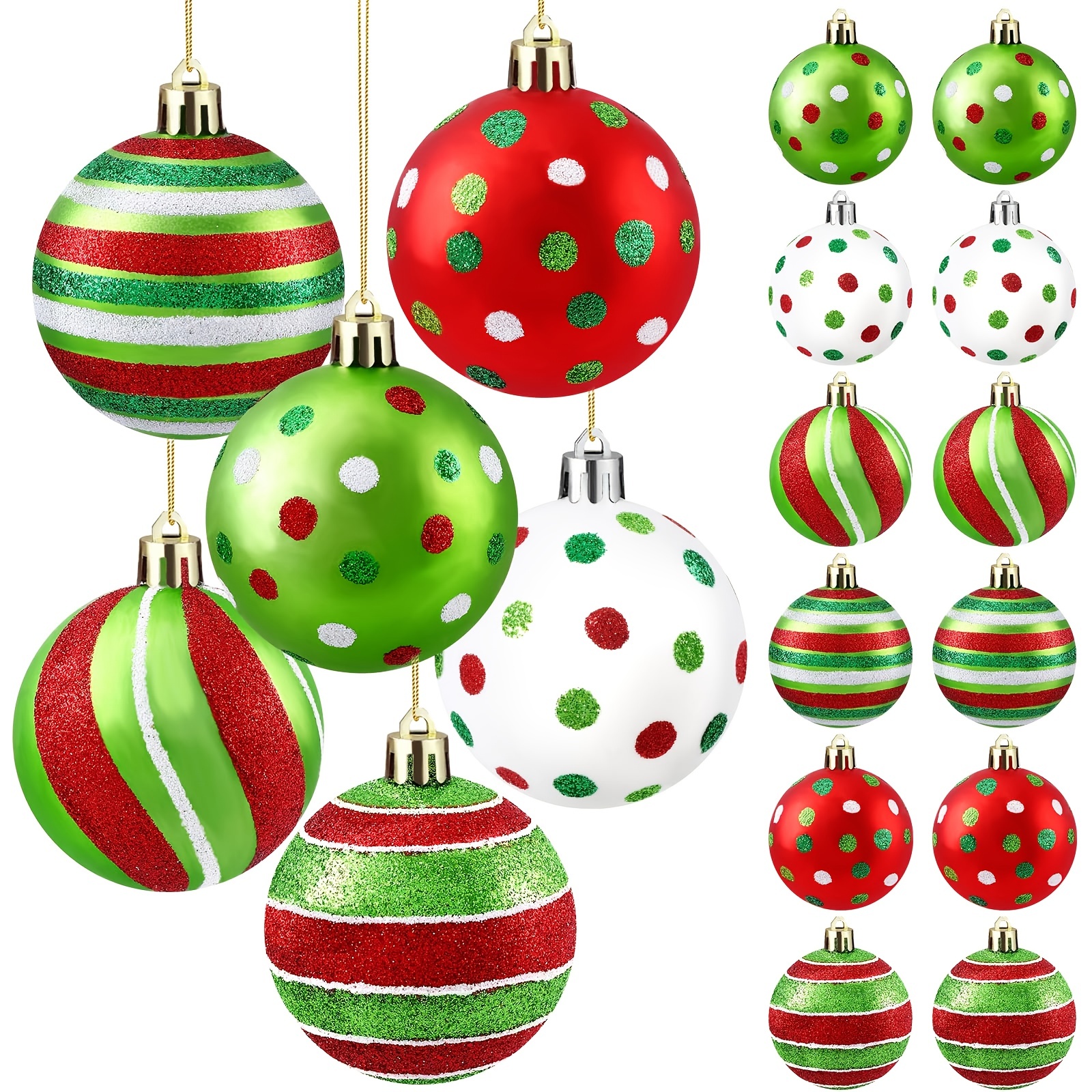 

12pcs Christmas Ornaments - 2.4" Glittering Red & Plastic , & Elf For Decoration - For Decor