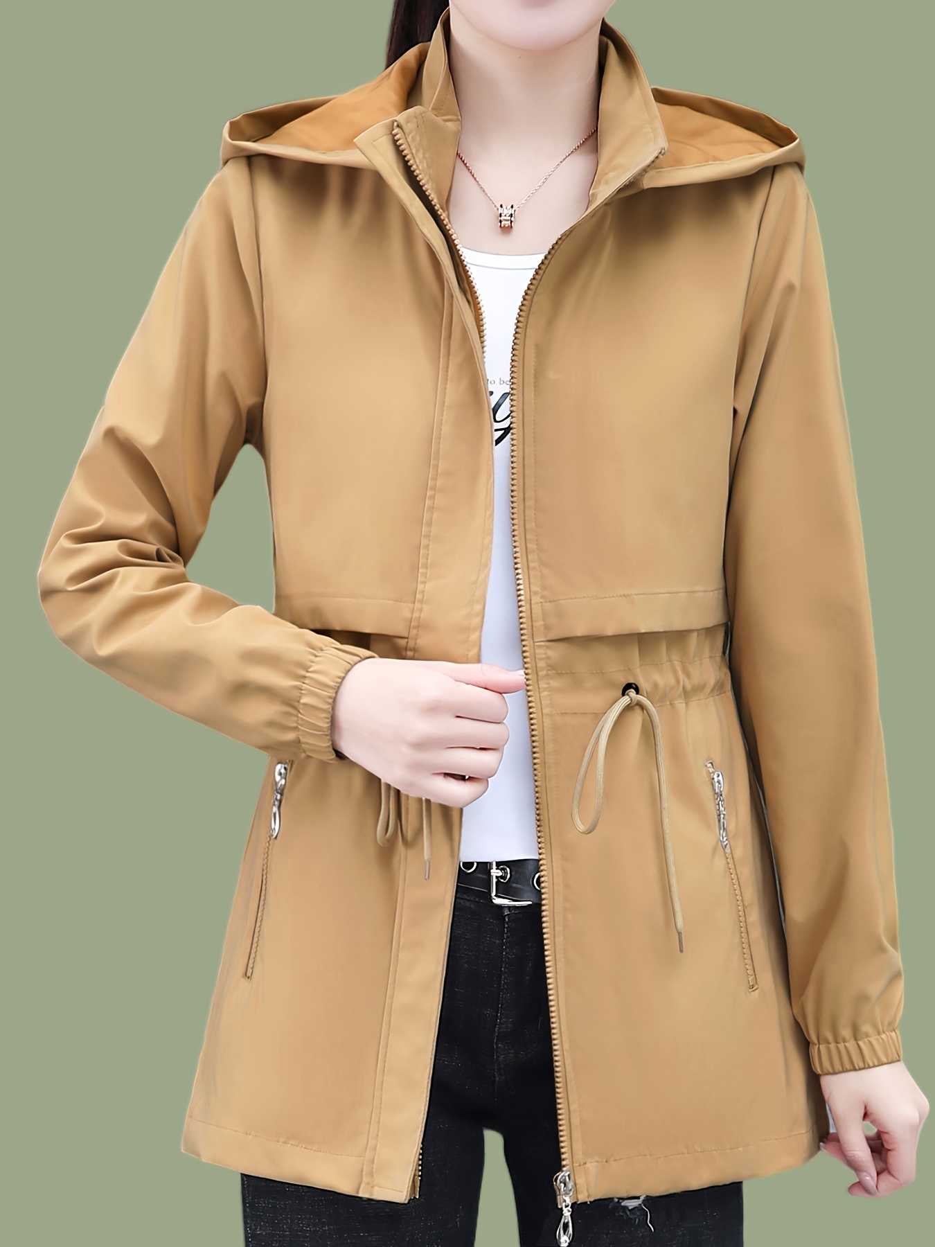 Abrigo tipo trinchera para mujer, de media longitud con capucha, ideal para primavera y otoño 2025