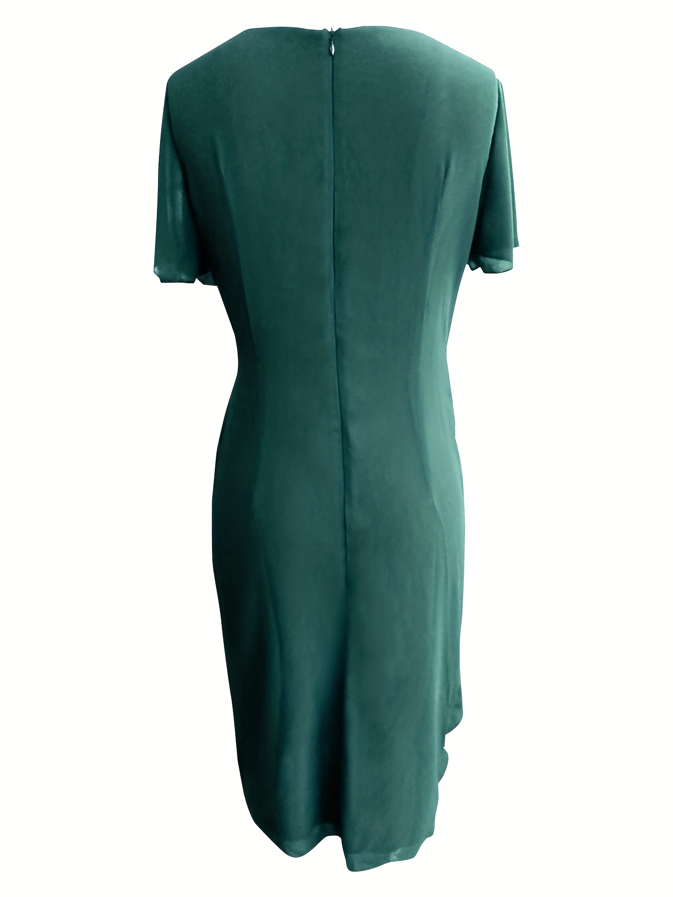 slim fit dress slacks Asymmetrical Midi Wedding Guest Dress with Short Sleeves and Ruffles