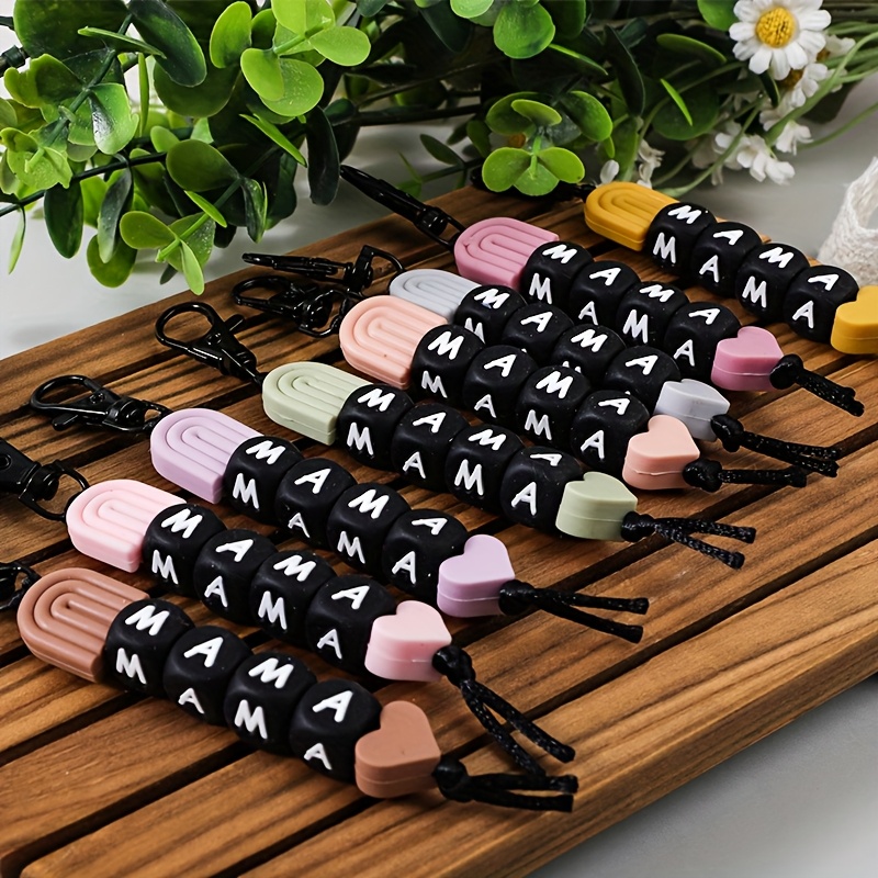 TEMU 8pcs/set Rainbow Arches Mama Silicone Beads Small Cute Keychain Gift For Mom, Festival Gift
