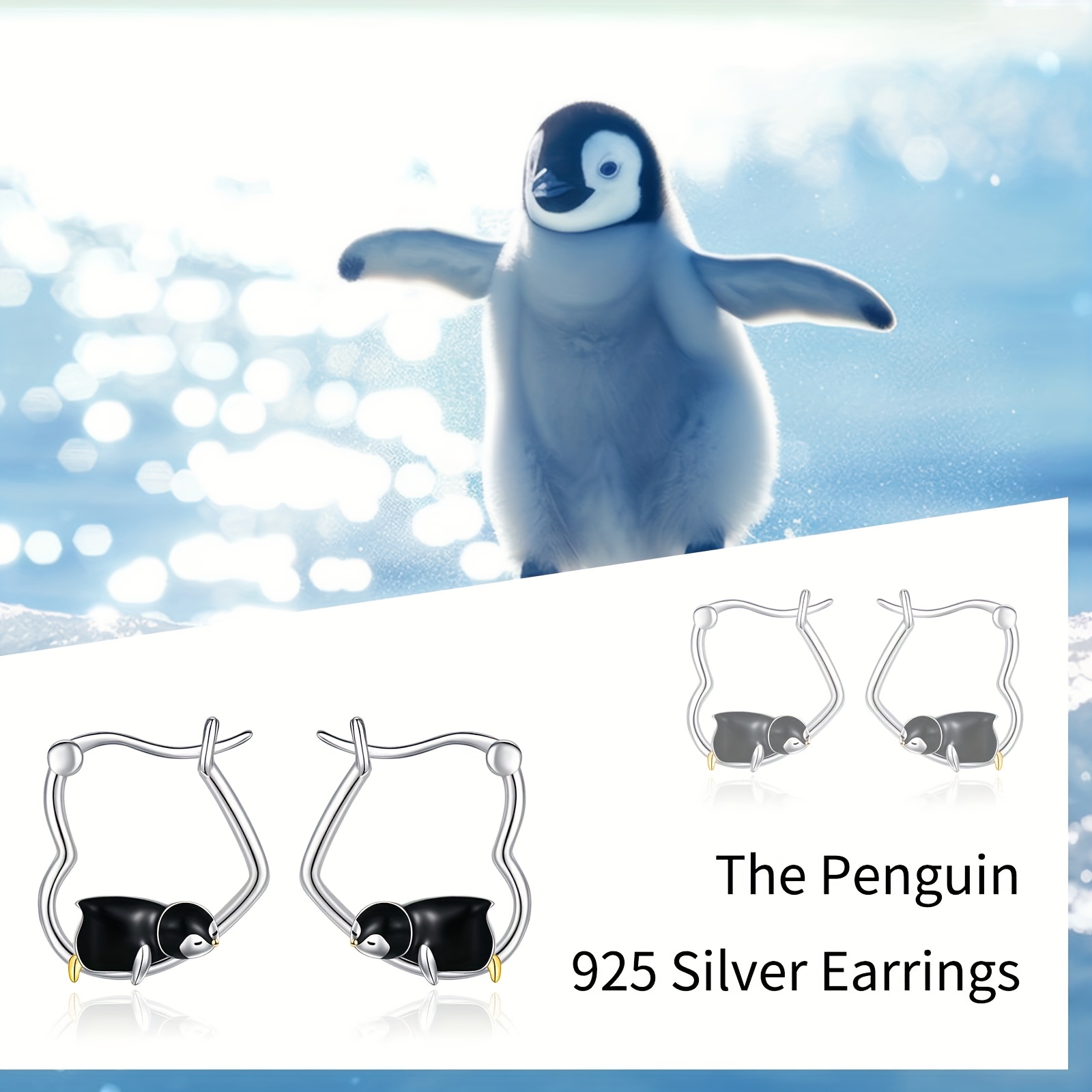 Women's 925 Sterling Silver Penguin Heart Hoop Earrings