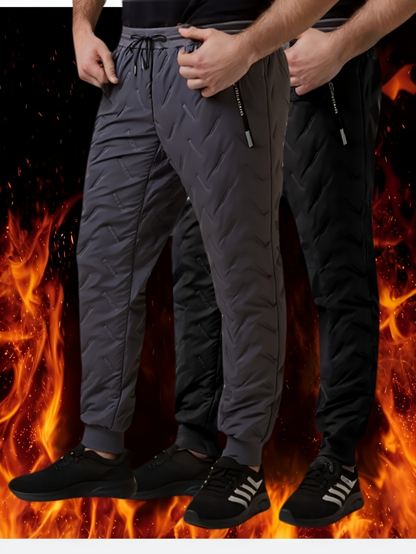 2pcs Men's Winter Lined Outdoor Ski Pants with Zipper Pockets