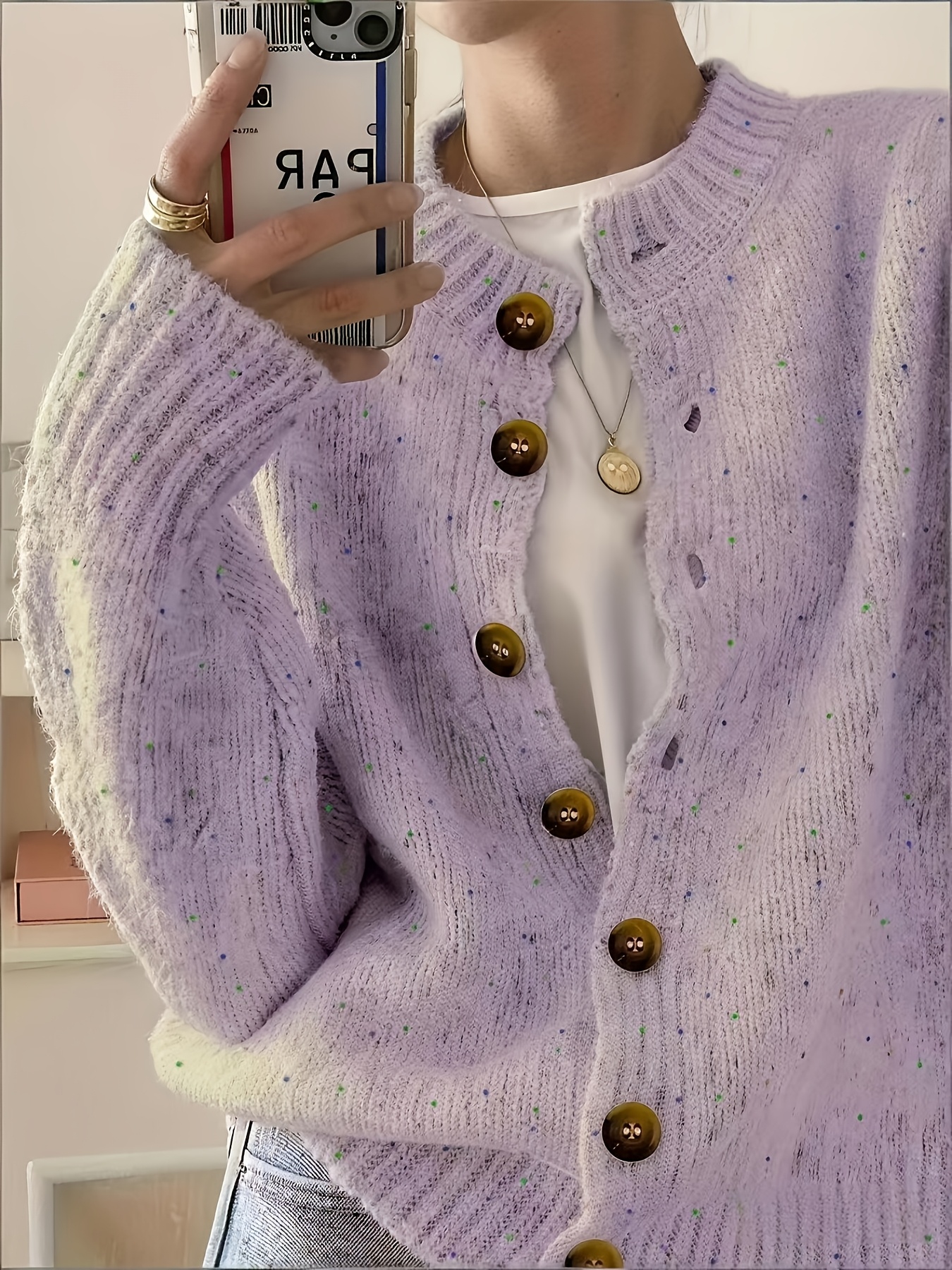 womens casual colorful button front cardigan with soft long sleeves round neck light weight fashion candy colored dot pattern casual and elegant garment stretch fabric cardigan suitable for casual attire