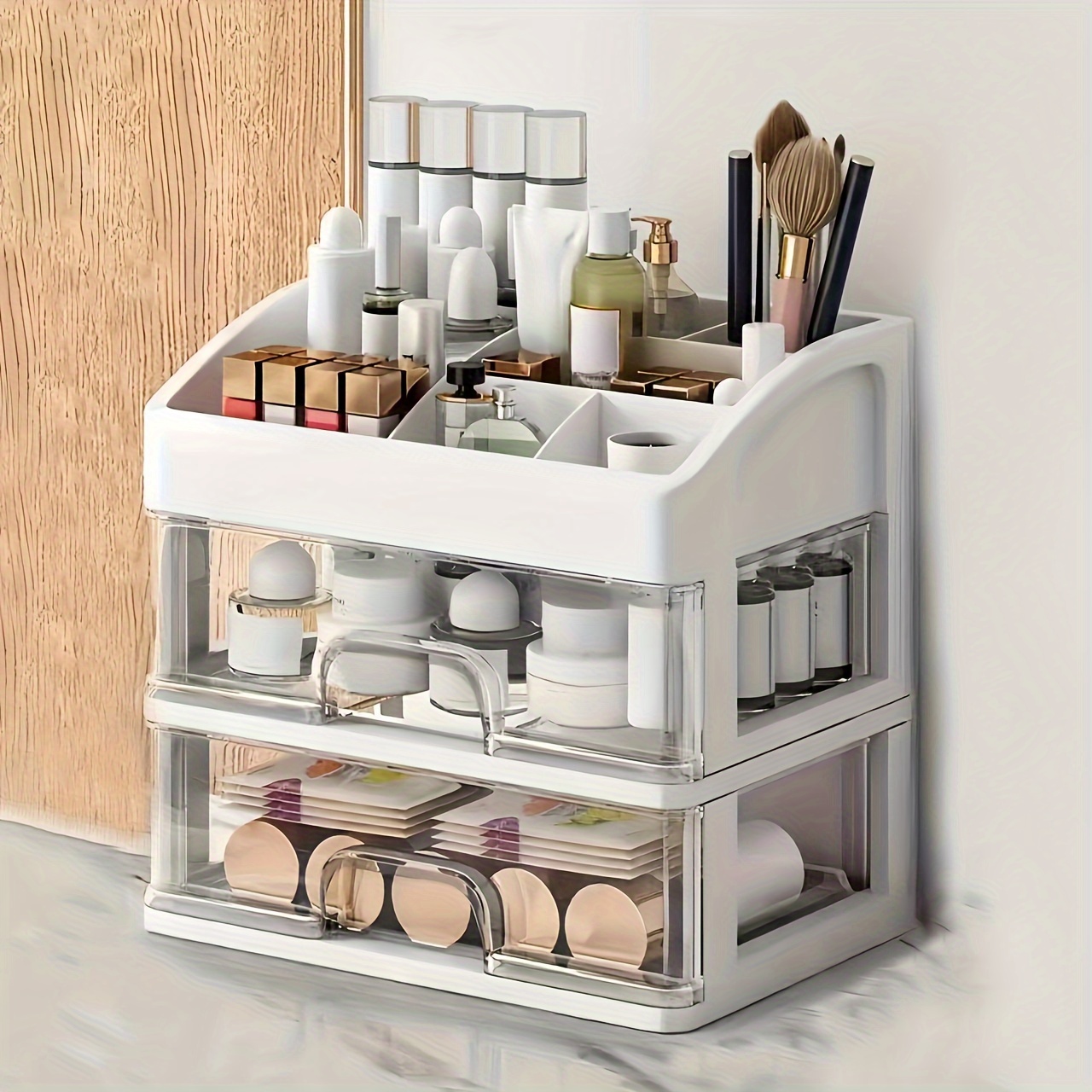 

Luxury Large Capacity Cosmetic Organizer With Drawers - Makeup, Skincare & Stationery Storage - Ideal For Bedroom, Bathroom, Office Desk