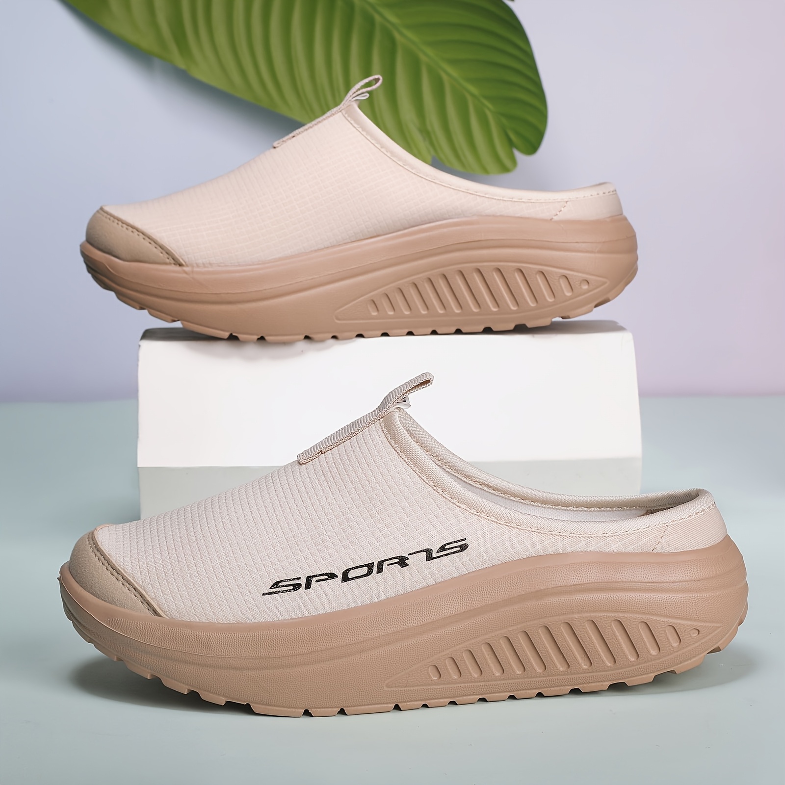sneakers summer thick soled womens hooded slippers fashionable breathable mesh soft soled road running shoes outdoor anti slip and wear resistant   sports slippers and sandals for fitness and outdoor activities cn36 eu36 khaki 9