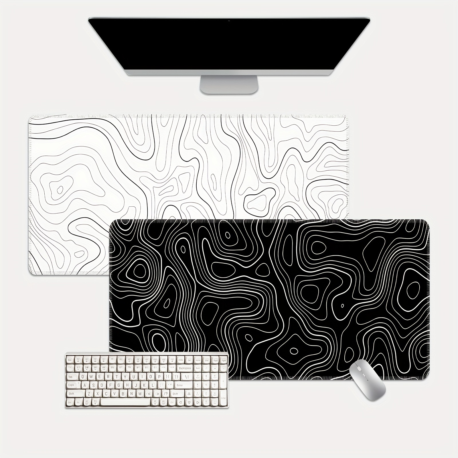 

Black And White Terrain Line Large Mouse Pad, Abstract Terrain Line Outline Washable Non-slip Rubber Office And Gaming Computer Desk Mat, Computer Accessories, Christmas, Halloween, Thanksgiving Gifts