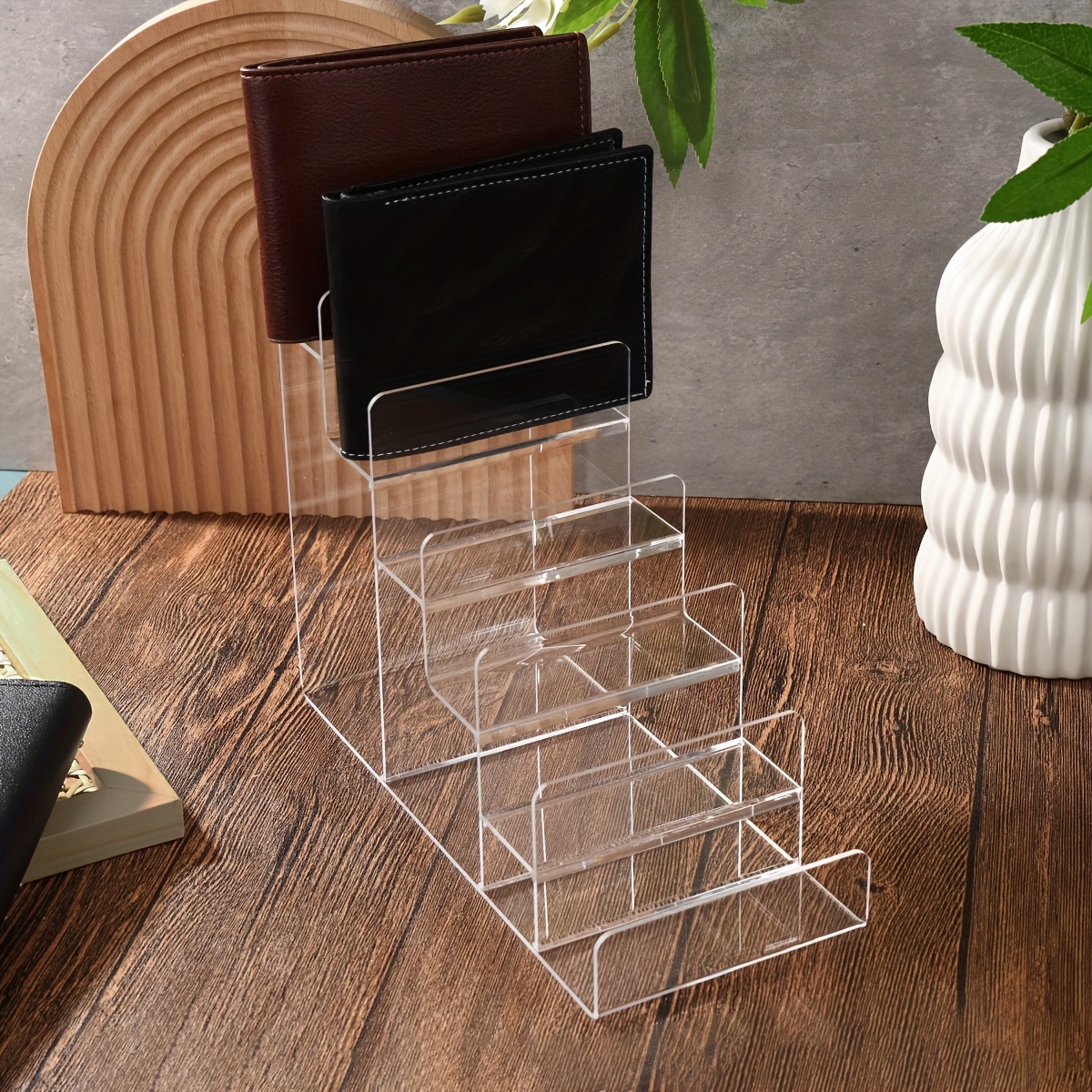 

[ ] 1pc Wallet Organizer - 6- Clear Display Stand For Handbags, Purses & Lid - Desktop For , , And Retail