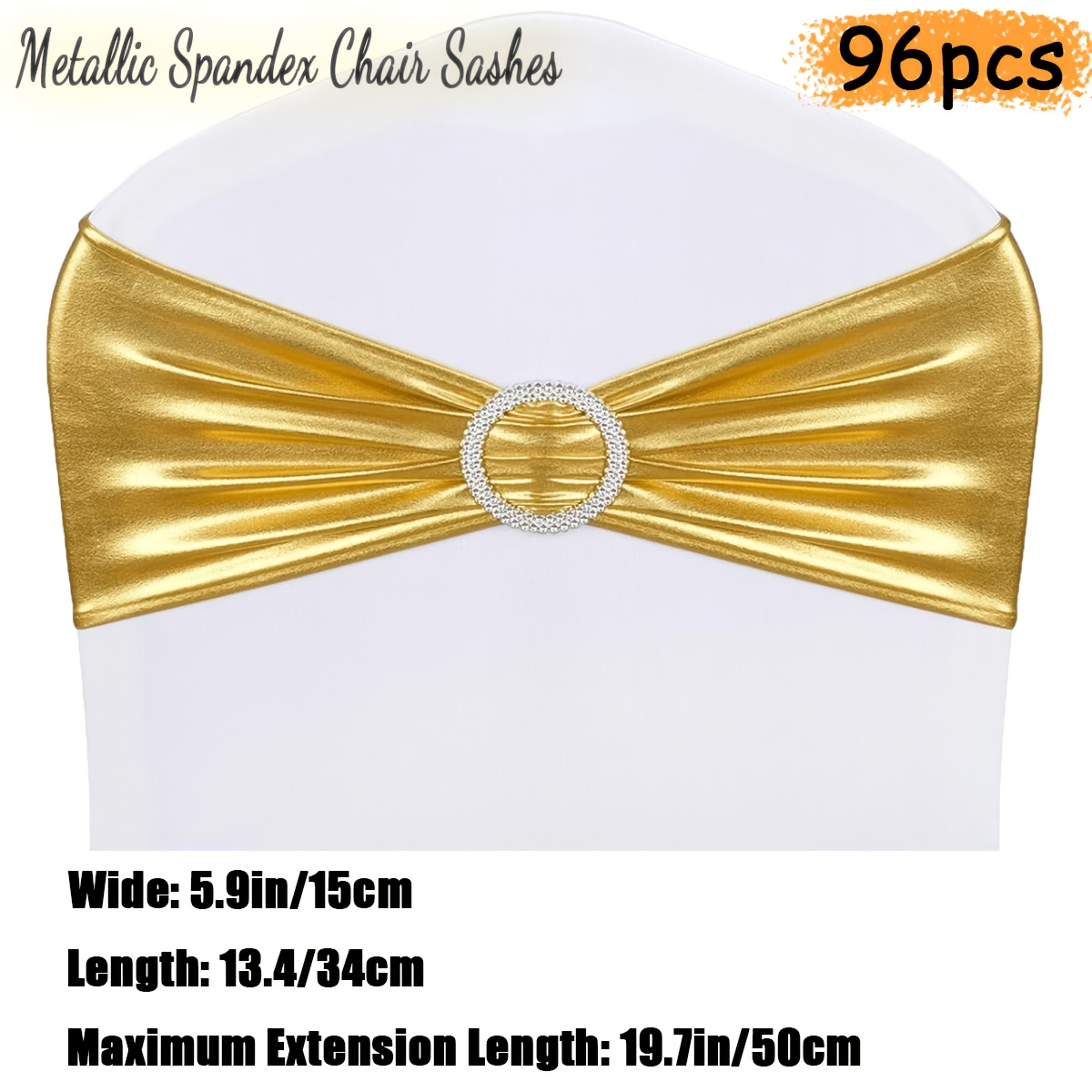 Image of 96pcs Metallic Spandex Chair Sashes, Premium Stretch Chair With Slider For Wedding Party Ceremony Reception Banquet Decoration, Colors