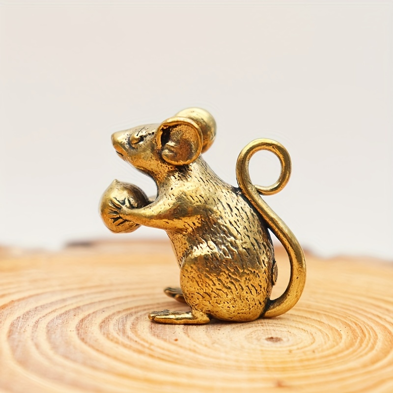 

Charming Brass Mouse & Peach Miniature Figurine - Vintage Style Tabletop Decor, Perfect For Valentine's Day & Holidays