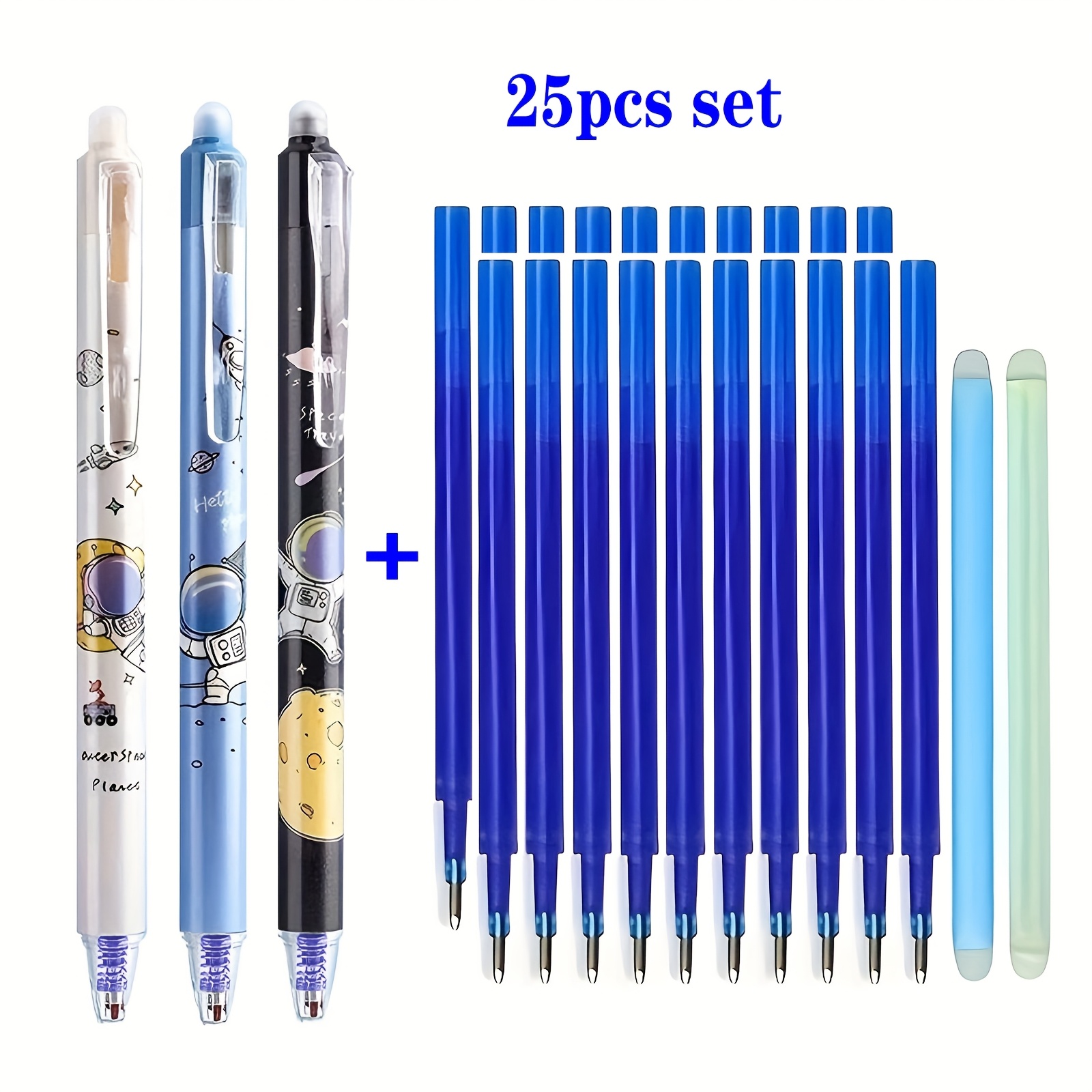1 Set (3 +20 Cores+2 Erasers) Press Erasable Gel Pens, Student Magic Heat, Core, Head 0.5 Tail, Built-in Eraser For Writing Errors And Wiping
