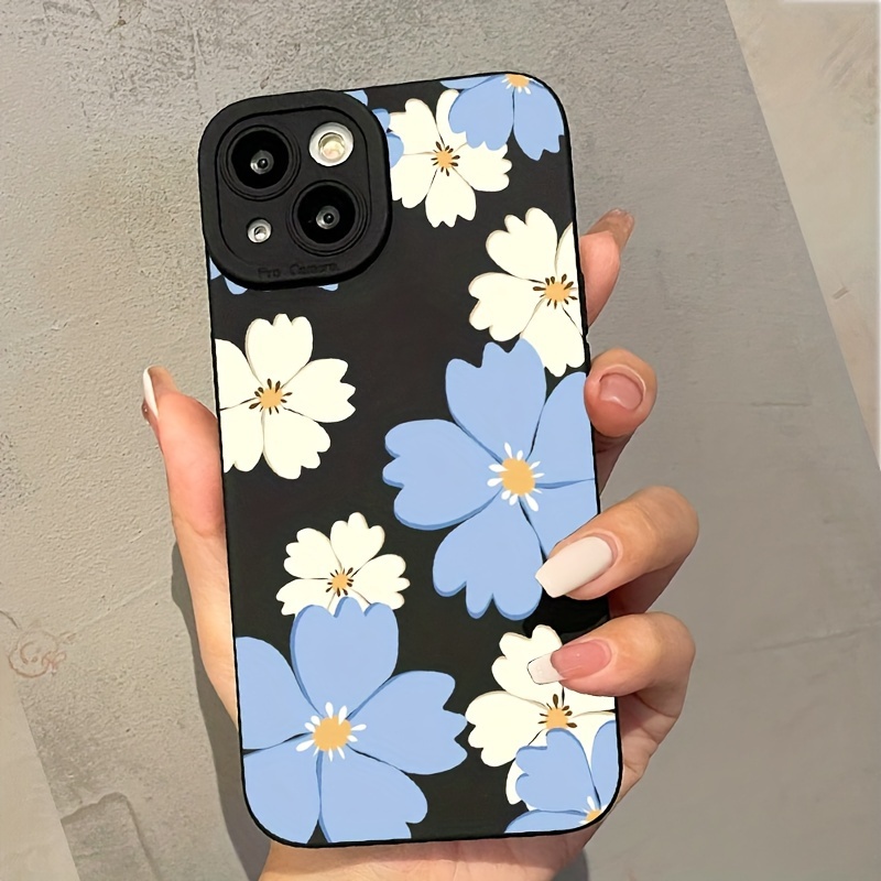 TEMU For Mobile Phone Case Black Blue White Large Flower