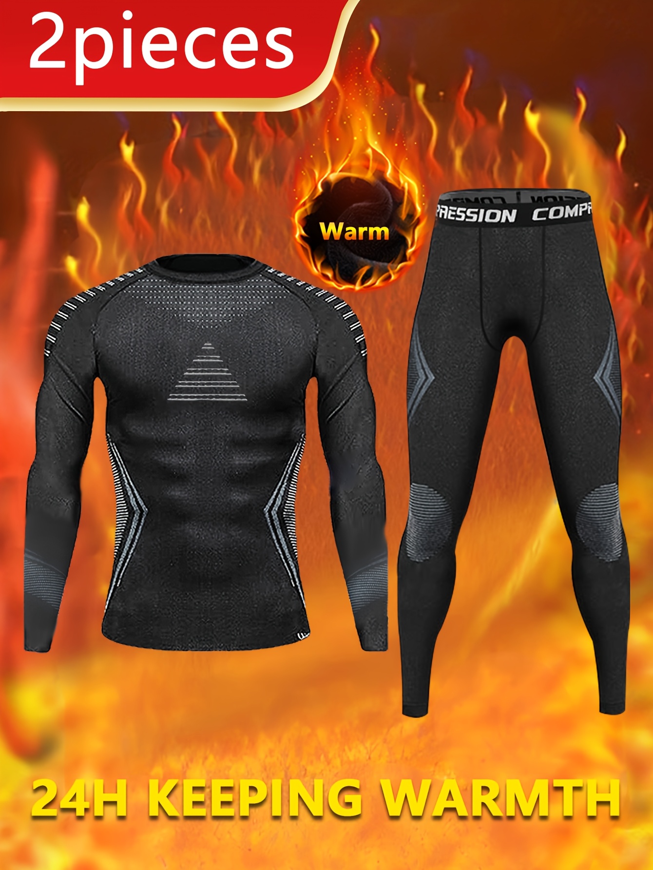 2pcs conjunto ropa térmica hombre otoño/invierno pantalones Temu