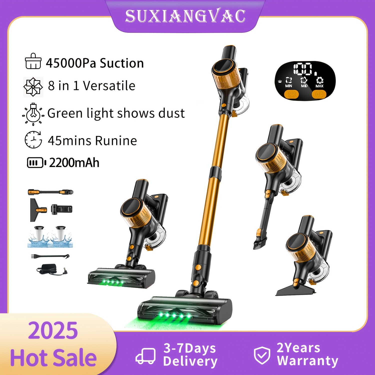 cordless vacuum cleaner 8 in 1 powerful long stick vacuum cleaner with anti   brush and   green light 2200mah 45 minute   rechargeable lightweight vacuum cleaner for hardwood floors carpets and pet hair