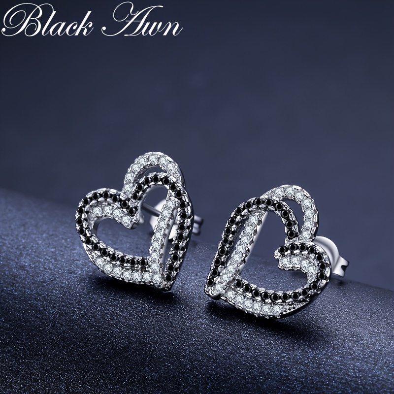 TEMU Elegant Black Zirconia Earrings - Sparkling For Everyday, Party & Wedding Wear - Chic & Simple Luxury Gift For Women, Fashion Earrings