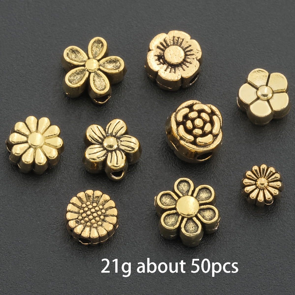 E-shop 50 Stück (21G) Antike Goldene Zufällige Gemischte Spacer Perlen in Blumenformen, Zinklegierung Positionierungsperlen, Dekorative Perlen,