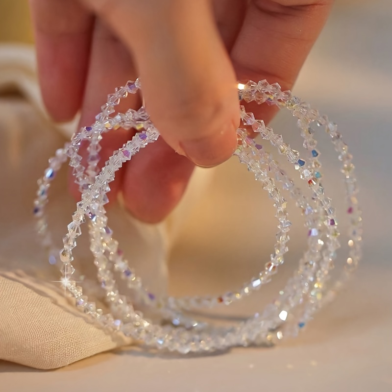 4pcs Sparkling And Colorful Cut Glass Bead Bracelet Set, Women's Elegant Elastic Rope Bead Bracelet, Exquisite Bracelet Suitable For Gift