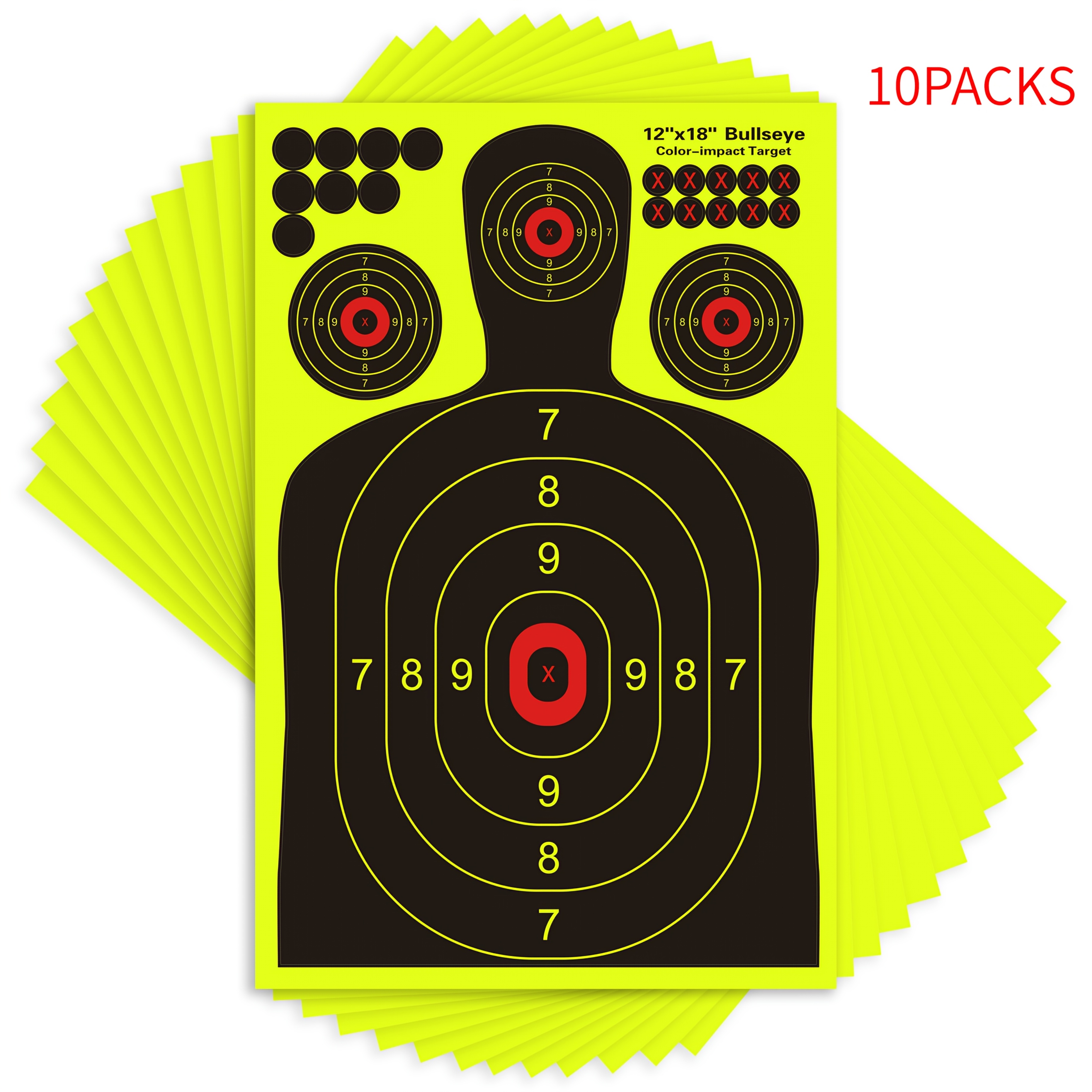 12x18 Inch Silhouette Splatter Targets - Bright Fluorescent Yellow Easily Seen On Impact When Hitting Target for BB Guns, Airguns, Rifles, Indoor And Outdoor Ranges (10/20/50/100 Packs)