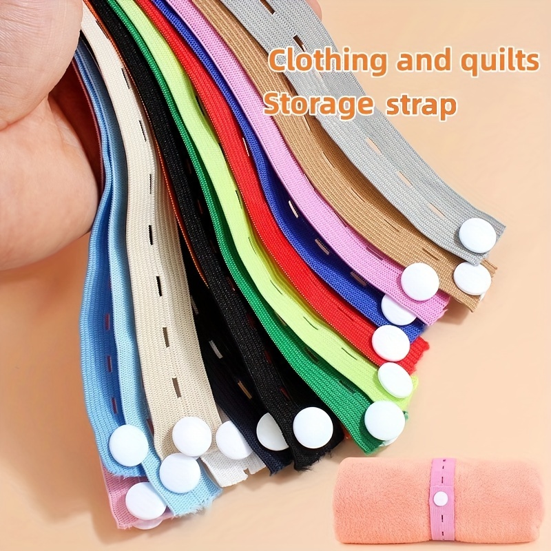 

10/50pcs Elastic Storage Straps, Adjustable Organizer Wrap With Button Closure, Multicolored, Versatile Holder For Quilts, Clothing, Household Items, Space Saver & Organization Tool