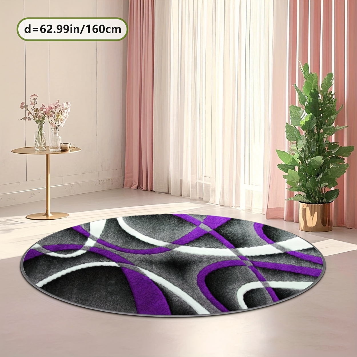 TEMU Zulida Modern Gray Black Circular Mat Mat - Large Round Plush Soft Non-shedding Mat With Purple/white/gray/black/beige Lines, Machine Washable