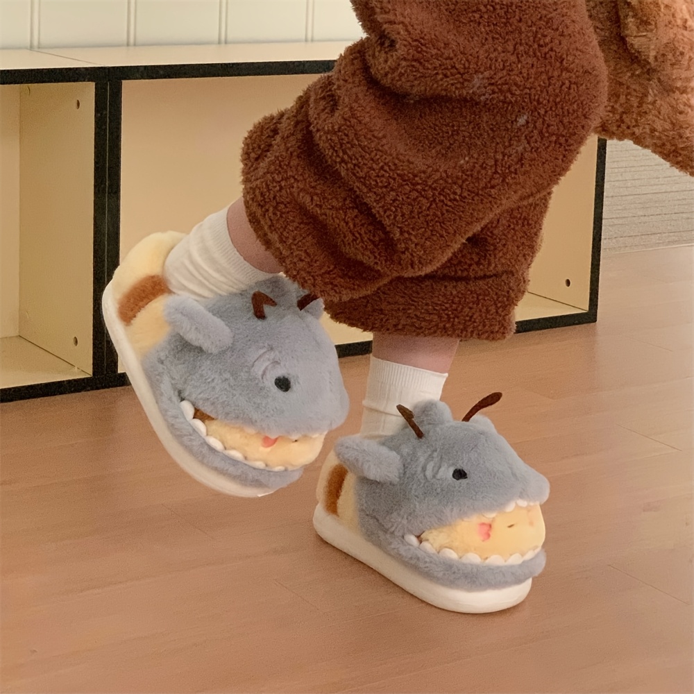 xixitiao cute and fun shark and bee fuzzy winter slippers for couples non slip with a back heel Product details 8