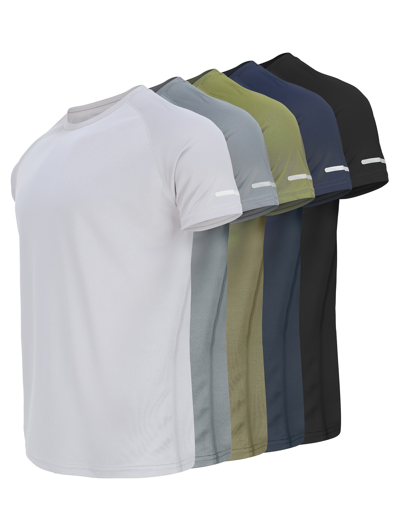 5pcs mens casual sport t shirts round neck short sleeve solid color athletic shirts polyester knit fabric cool breathable quick dry for daily wear running cycling fishing basketball and home activities