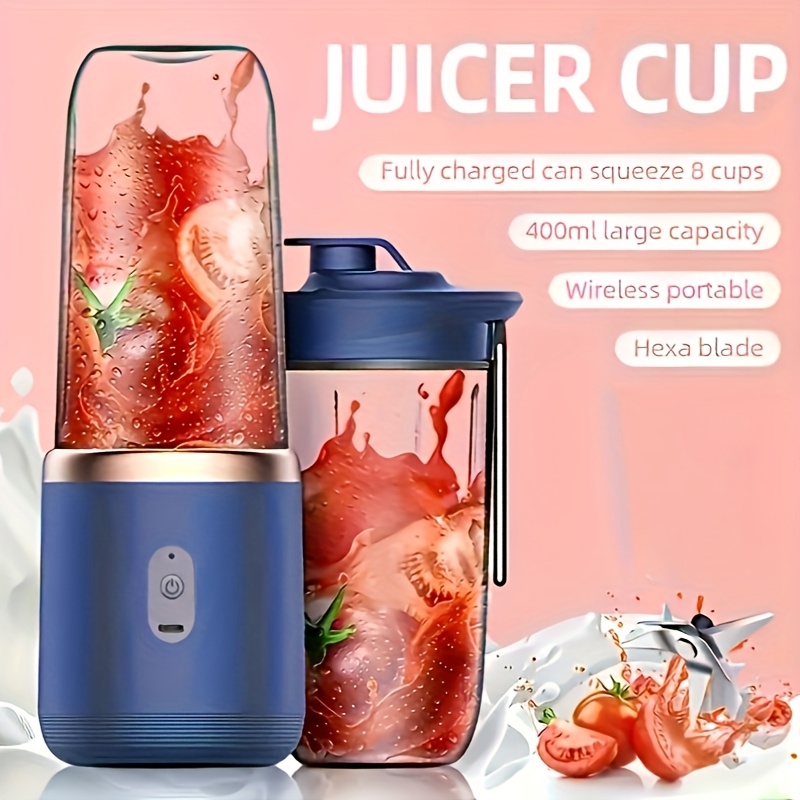 

Compact 6-blade Usb Portable Juicer Cup - Wireless, Rechargeable With 1200mah Battery, Food-grade Pp, Ideal For , Shakes & Ice , Blue, Portable Juicer Rechargeable