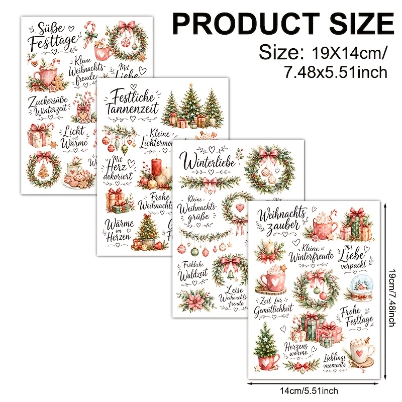 TEMU 4pcs German Winter Christmas Vinyl Uv Dtf Transfer, Transfer . Suitable For Cups, 16oz Glass Tumblers, Coffee Mugs, Ceramics, Computers, Phone