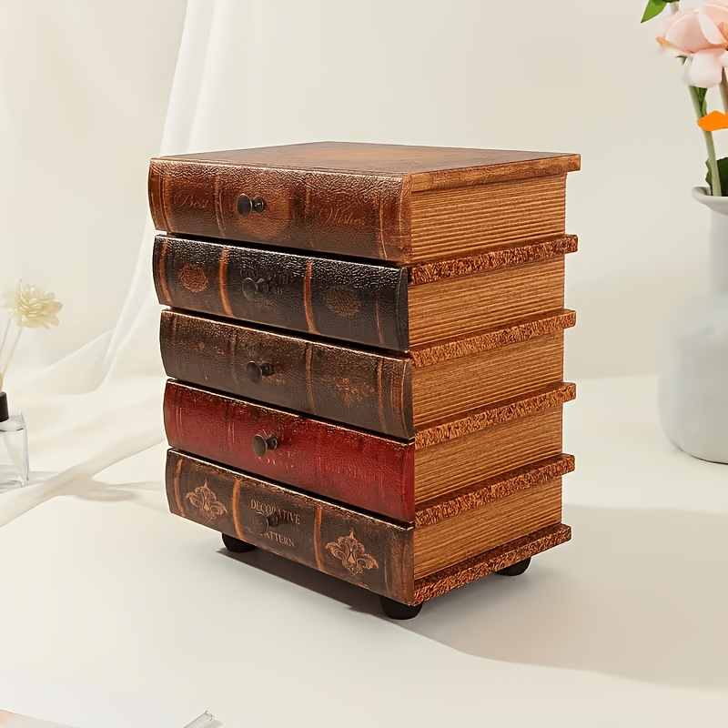 TEMU -layer Book-shaped Wooden Storage Box, , , With Drawers And Base - Perfect For Jewelry, Crafts And Bedroom Decoration, Light Brown, Desk