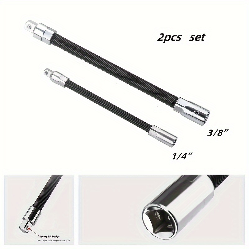 

Flexible Sleeve Extension Rod, Flexible Extension Rod Set, 1/4" And 3/8" Drivers, Flexible Socket Extension Rod, 2-piece Set