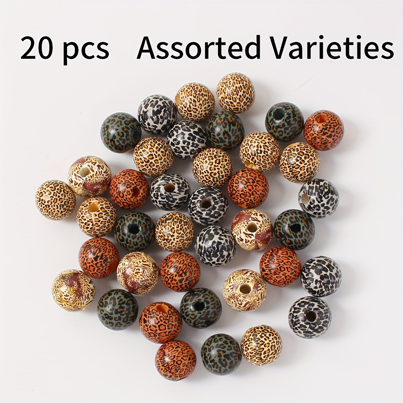 Image of Boho Chic 20pcs Wild Leopard Print Wooden Beads Handmade Wood Bead Bracelet Necklace Materials Fast Fashion Jewelry Additions Style Random Size Difference