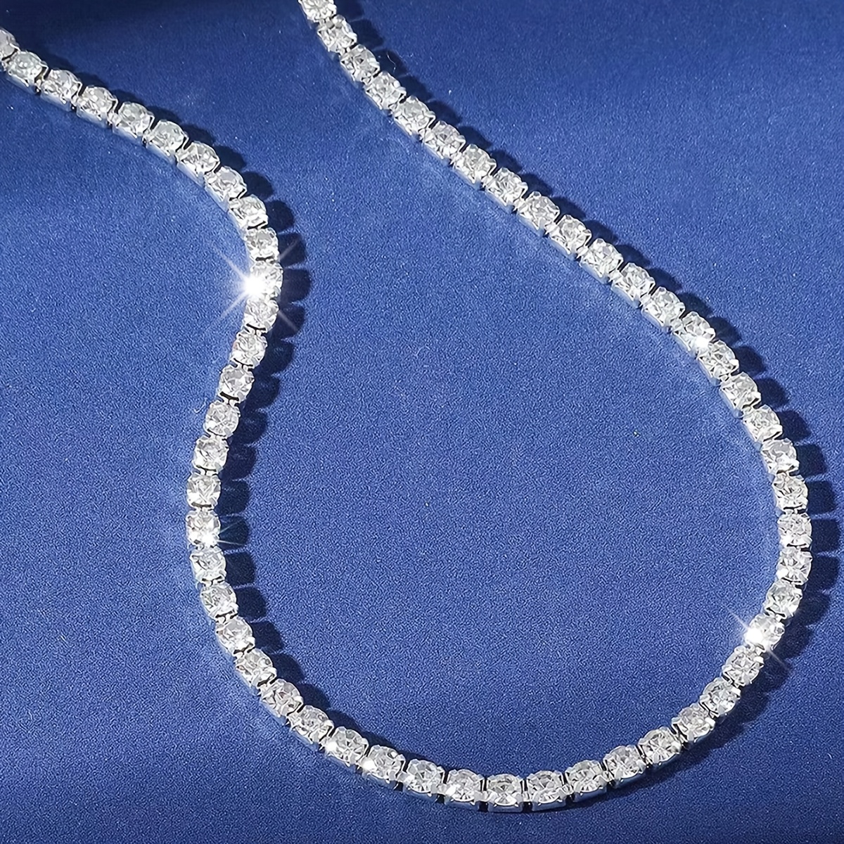TEMU 1 Collar de Tenis para Mujer, Dorado Plateado, Incrustado de Pedrería, Collar Exquisito, Corte Simulado, Diseño de Cadena Fácil, Regalo para
