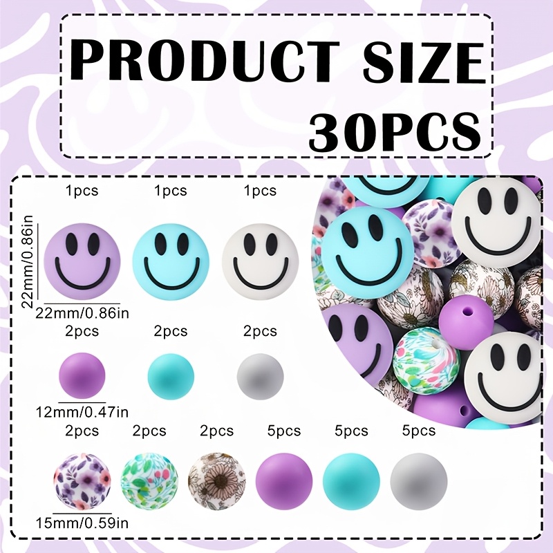 TEMU 30pcs Perles en Silicone Amusant en Gros, Perles Focales en Silicone, Perles pour la Fabrication de Bijoux, pour Bracelets, Lanières, Ajouts de