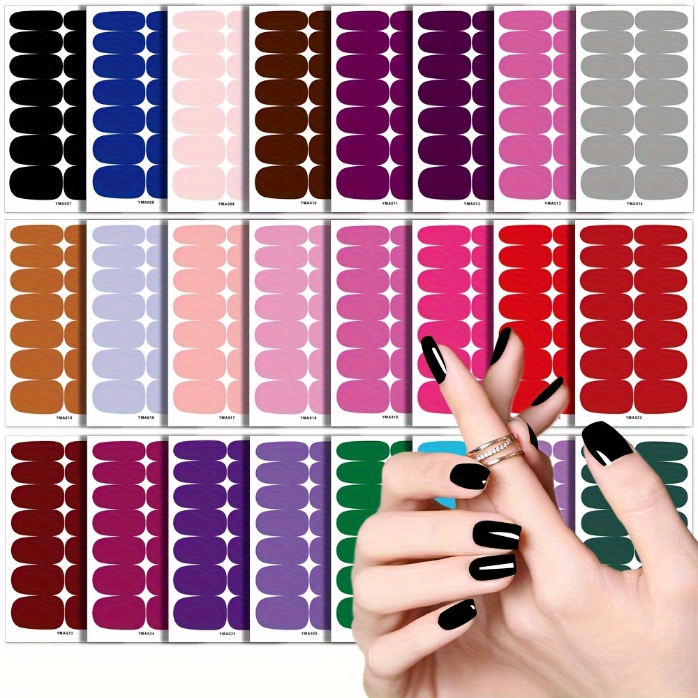 

24 Sheet Solid Color Full Wrap Nail Polish Stickers, Nail Strips Self-adhesive Gel Nail Strips,nail Art Decals For Home Women Girls Nail Decorations Including 6 Nail Files