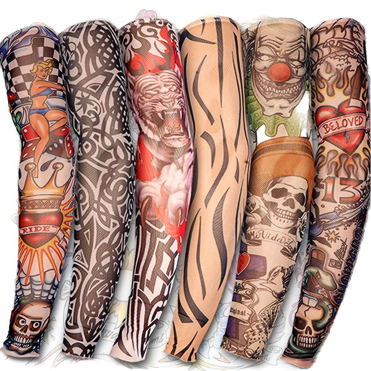 

6pcs Tattoo Sleeves, Summer Sunscreen Cool Sleeves, Outdoor Sports Cycling Fishing Sunscreen Sleeves For Men