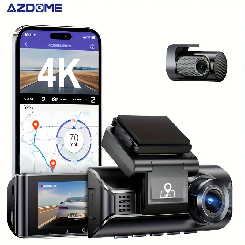 Azdome Dual Channel Dash Cam, Front And Rear 4k+1080p Camera, 3.18 Inch Screen With 150° , Build-in 5g Wifi And Gps, Vision, Rear Camera Mirror Flip Function, Parking Mode, Loop Recording, , Auto