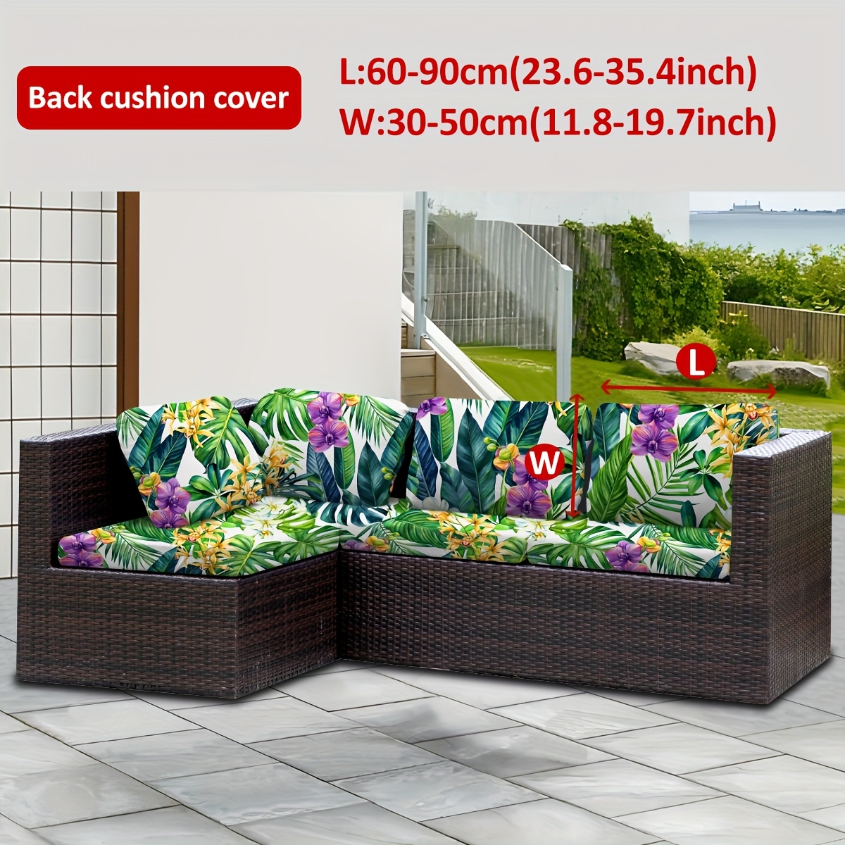 TEMU 1pc Outdoor Tropical Floral Sofa Cover - Elastic Band Closure, Machine Washable Fit For 3/2/4-seater & Sectional Sofas, Vibrant Hibiscus &