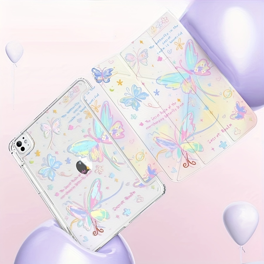 

Colorful Butterfly Cartoon Y-fold Tablet Case With Adjustable Stand For , Pro 11, Air 4/5/6 - Lightweight Acrylic Protective Cover