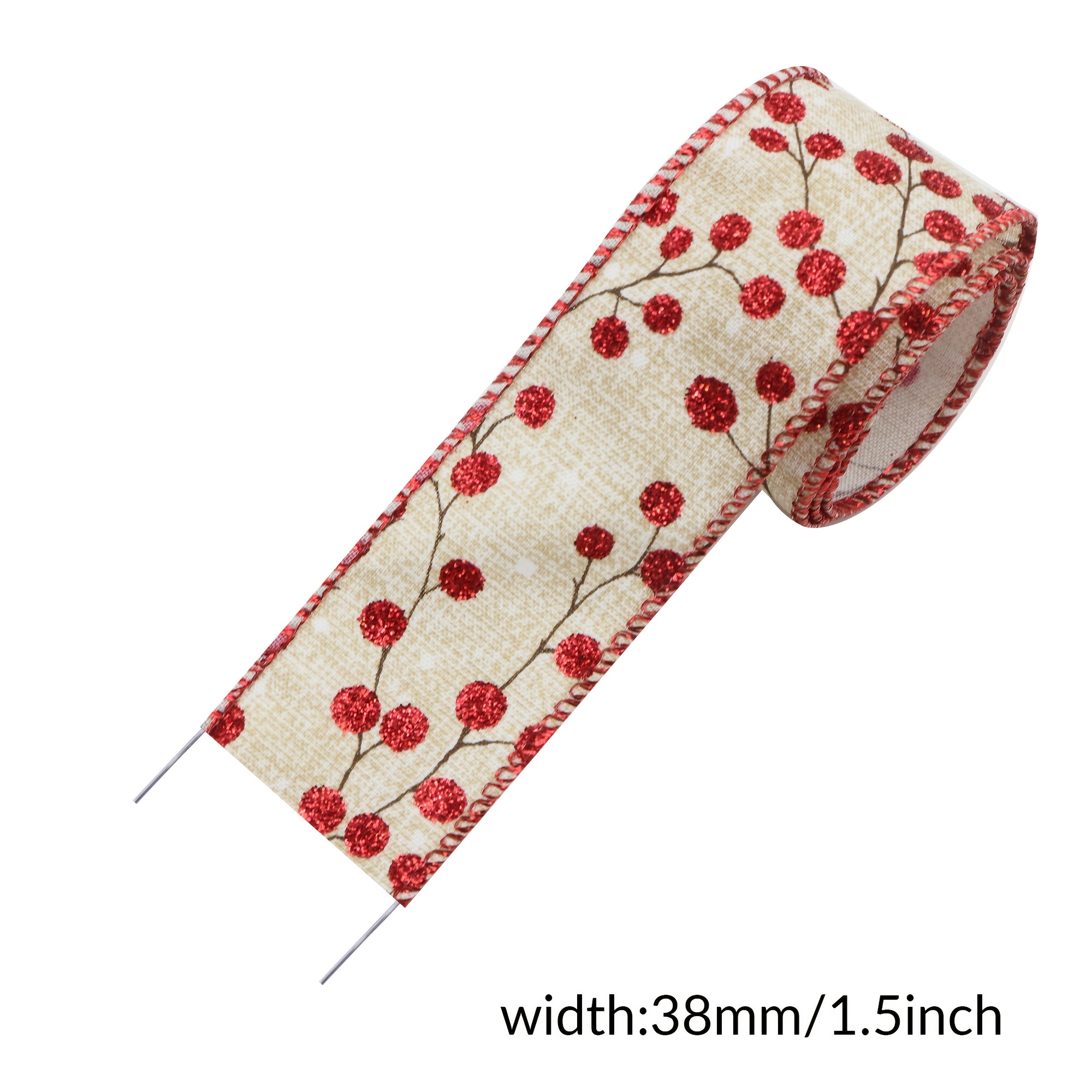 TEMU Nastro con Bordi Metallici a Motivo di Natalizie, Larghezza 2.48 Pollici/1.38 Pollici - per Ghirlande Natalizie per Porta d', Bouquet di Fiori,