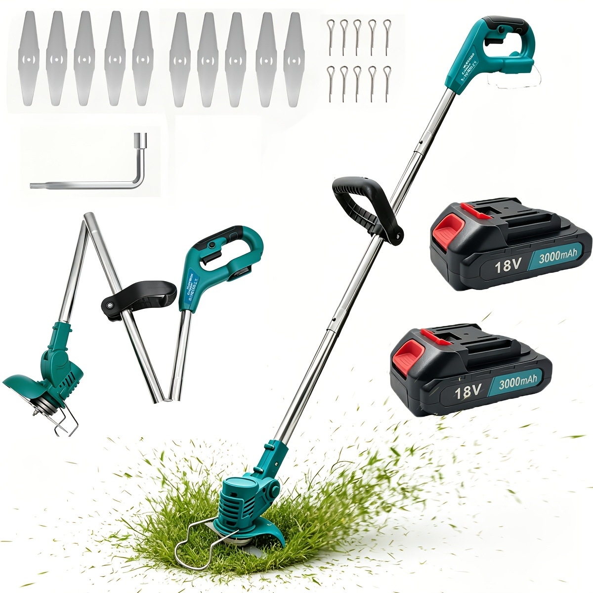 Image of Battery Operated Grass Trimmer, Foldable 18v 2-in-1 Cordless With 3000mah Batteries, 10pcs Replacement , Adjustable Handle, 300w Compact Foldable Lawn Edger For Small Yards, Garden And Landscaping