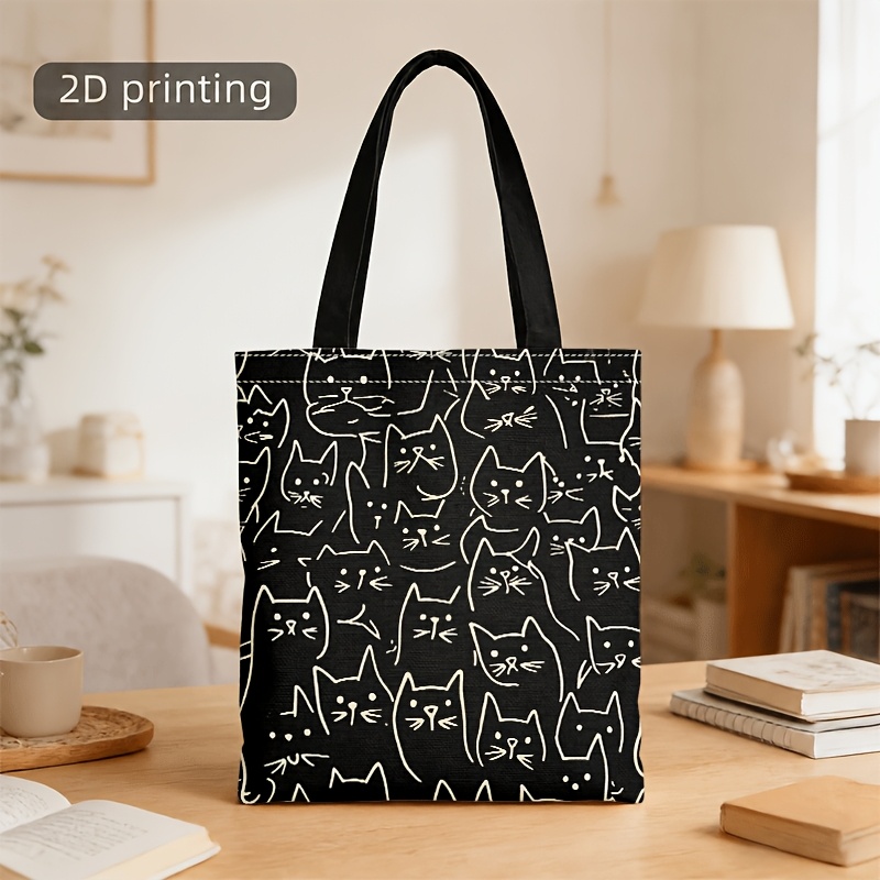 TEMU Crossbody And Handbag Suitable For Men And Women, Black Background Minimalist Cat Print Unisex Tote Crossbody Bag For Daily Commuting & Shopping