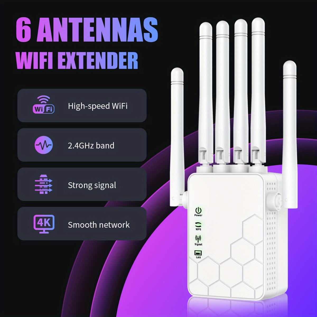OURLIFE WiFi 6 Extender & Signal Booster, 6-Antenna Network Repeater with Plug & Play Setup, 2.4GHz System for Home/Office, Stable Coverage for Large Houses, Compatible with all WiFi Routers