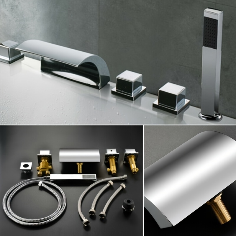 5 Hole Bathroom Bathtub Waterfall Chrome Mixer Tap & Hand Shower