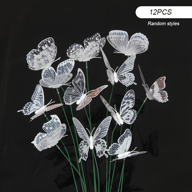 Image of [3d] 12/24pcs Black And White Garden Decor Stakes, Pvc Artificial Wedding Decorations, Home Flower Vase Decor, Patterns Random