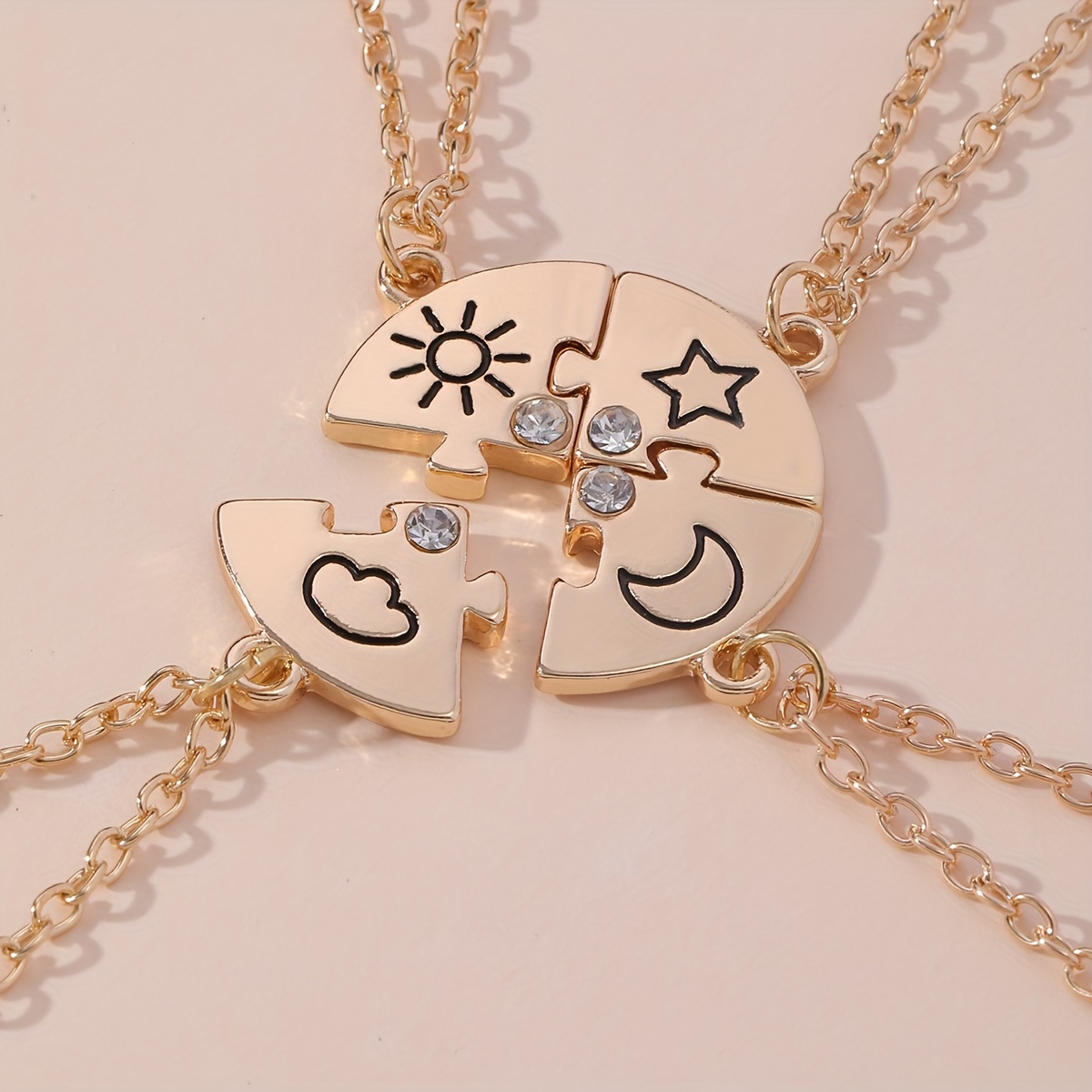 

A Set Of 4 New , A Golden Collection For Best Friends To Together, Featuring Matching Necklaces With Stars, Sun, , And , In A Of .