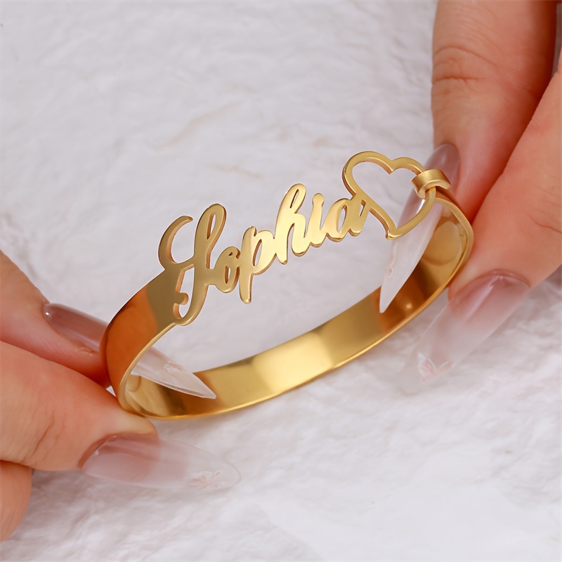 

Personalized Stainless Steel Cuff Bracelet For Women, Custom Engraved Name With , 18k Golden Plated, Vintage Boho Style, Ideal For Wedding Banquet And Valentine's Day Gift - All Suitable